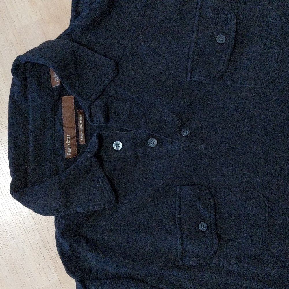 Perry Ellis black casual 100% cotton short-sleeved polo shirt, size L